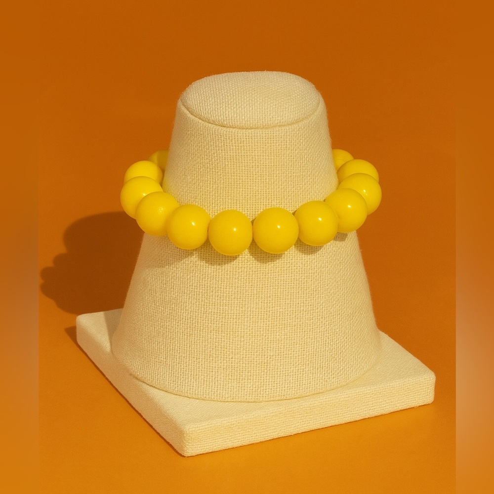 90s Vintage Womens Chunky Yellow Beaded Slip On Stretch Bracelet Y2K Rockabilly